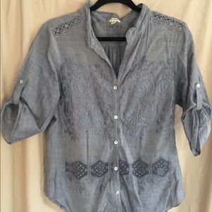 On Sale-Dylan Blue Embroidered Blouse. Size Medium